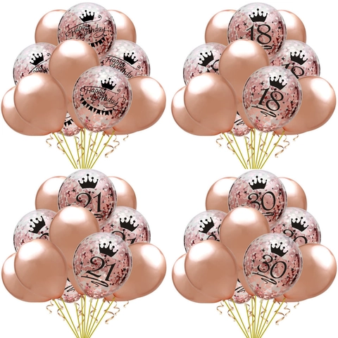 Rose Gold Confetti Latex Balloons Happy Birthday Party Decorations Anniversary Metallic Balloon Decor For Celebration