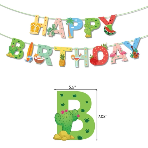 Tropical Fruit Birthday Party Decoration Set Summer Hawaiian Theme Banner Watermelon Pineapple Cactus Flamingo Cake Toppers