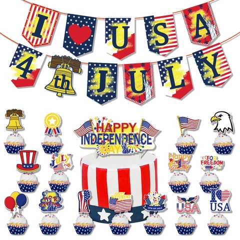 Decorazione Per Festa Del Giorno Dell'Indipendenza Patriottica Striscione Decorazioni Per Torte Rosso Bianco Blu Stelle Strisce Decorazioni Celebrazione USA