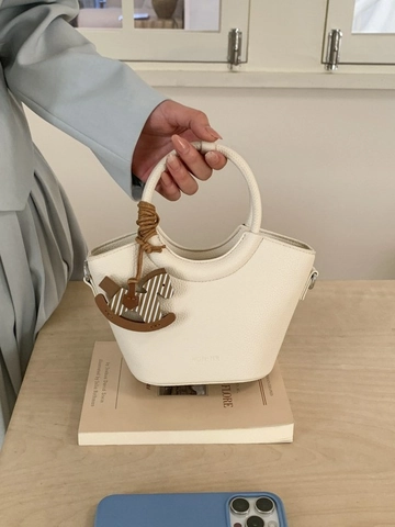 Retro Damen Schulter Handtasche PU Leder Lychee Muster Eimer Tasche Mit Rundem Griff Pferd Anhänger Elegante Umhängetasche