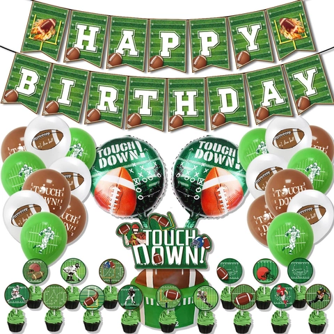 Set di Decorazioni per Feste di Compleanno a Tema Football Americano Striscione Happy Birthday Palloncini in Lattice Topper per Torte Articoli per Feste