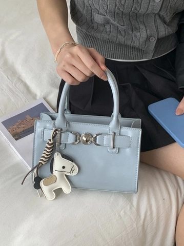 Korean Style PU Leather Commuter Handbag For Women Fashion Crossbody Small Square Bag With Removable Horse Charm Top Handle