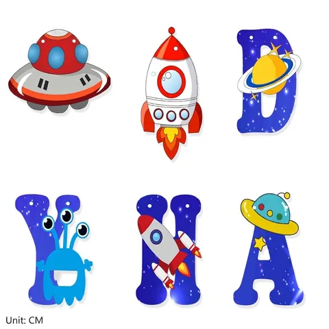 Weltraum Astronaut Thema Happy Birthday Papier Banner Cartoon Rakete Planet UFO Wimpelkette Girlande Für Kinder Geburtstag Party Deko