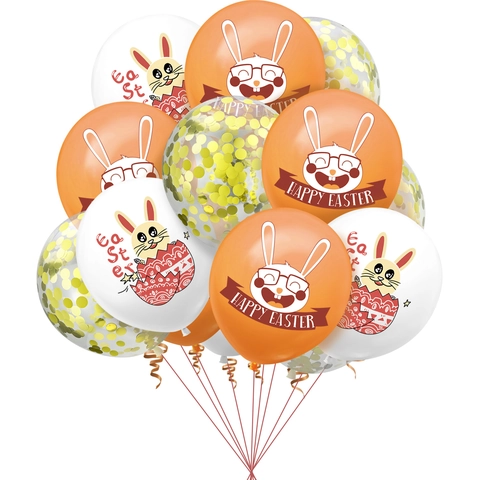 Easter Rabbit Cartoon Latex Balloon Set Happy Easter Printed Balloons With Gold Sequins For Festive Party Decoration Supplies