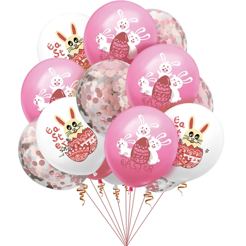 Easter Rabbit Cartoon Latex Balloon Set Happy Easter Printed Balloons With Gold Sequins For Festive Party Decoration Supplies