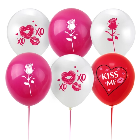 Ballons en Latex de la Saint-Valentin Impression de Rose Romantique Lèvres Coeur Motif KISS ME XOXO Ballons pour Mariage Demande en Mariage Fête Décoration