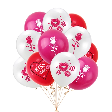Ballons en Latex de la Saint-Valentin Impression de Rose Romantique Lèvres Coeur Motif KISS ME XOXO Ballons pour Mariage Demande en Mariage Fête Décoration