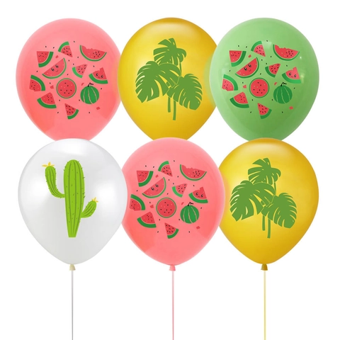 Hawaiian Tropical Theme Latex Balloons Watermelon Cactus Monstera Leaf Printed Birthday Party Decorations Summer Party Supplies