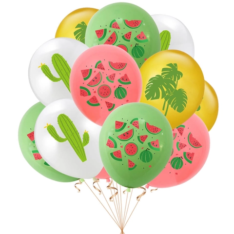 Hawaiian Tropical Theme Latex Balloons Watermelon Cactus Monstera Leaf Printed Birthday Party Decorations Summer Party Supplies