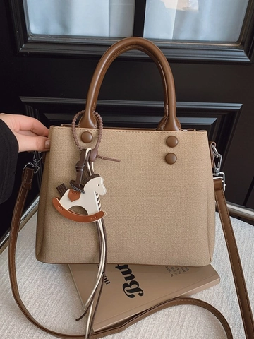 Fashion Contrast Color Women Shoulder Bag Large Capacity PU Leather Handbag With Horse Charm Retro Square Crossbody Bag For Commuting Daily