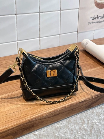 Fashion Rhombic Quilted PU Leather Shoulder Bag For Women Mini Chain Crossbody Bucket Bag Urban Casual Stylish Small Handbag