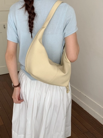 Korean Style Minimalist Soft PU Leather Hobo Bag For Women Large Capacity Casual Shoulder Crossbody Bag Crescent Dumpling Bag