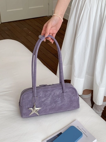 Borsa a Tracolla da Donna in Pelle PU Minimalista Sotto l'Ascella con Ciondolo a Stella Borsa Bowling a Mano con Cerniera