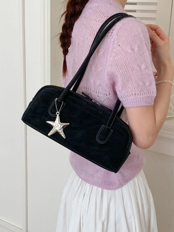 Borsa a Tracolla da Donna in Pelle PU Minimalista Sotto l'Ascella con Ciondolo a Stella Borsa Bowling a Mano con Cerniera