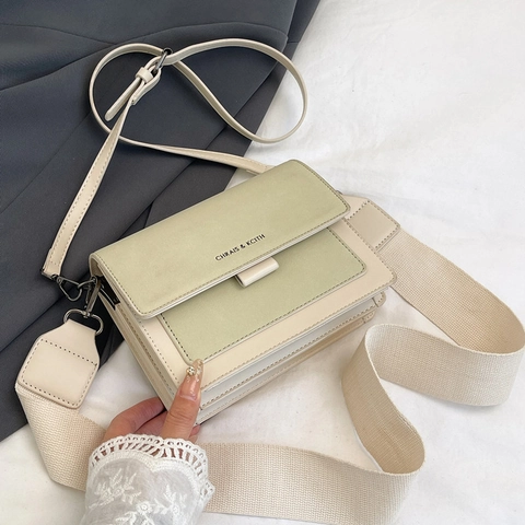 Bolso Cuadrado Pequeño de Cuero de PU para Mujer Estilo Coreano Con Correa de Hombro Ancha Bolso de Bandolera Versátil