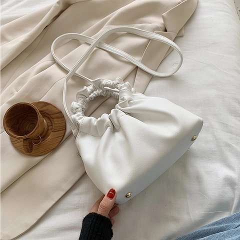 Mode Geplooide Wolk Emmer Tas Voor Vrouwen Stedelijk Minimalistisch PU Leer Schouder Messenger Bag Met Geplooid Handvat
