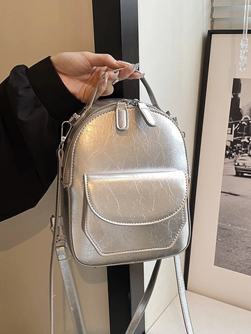Mochila Mini Minimalista Urbana para Mujer Moda Color Sólido PU Cuero Arrugado Bolso de Hombro Multiusos Bolso de Mano Pequeño Mochila de Viaje