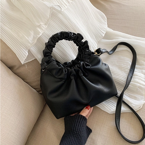 Mode Geplooide Wolk Emmer Tas Voor Vrouwen Stedelijk Minimalistisch PU Leer Schouder Messenger Bag Met Geplooid Handvat