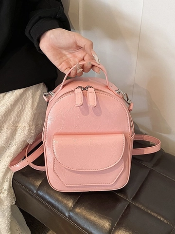 Mochila Mini Minimalista Urbana para Mujer Moda Color Sólido PU Cuero Arrugado Bolso de Hombro Multiusos Bolso de Mano Pequeño Mochila de Viaje