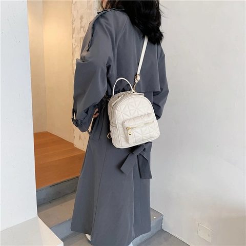 Zaino in Pelle PU Trapuntato Mini da Donna alla Moda con Motivo a Rombi Minimalista Urbano Borsa a Tracolla con Cerniera in Metallo Oro