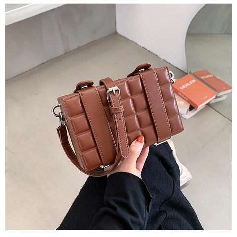 Niche Design Quilted Square Box Crossbody Bag For Women Retro PU Leather Single Shoulder Small Bag Fashion All-Match