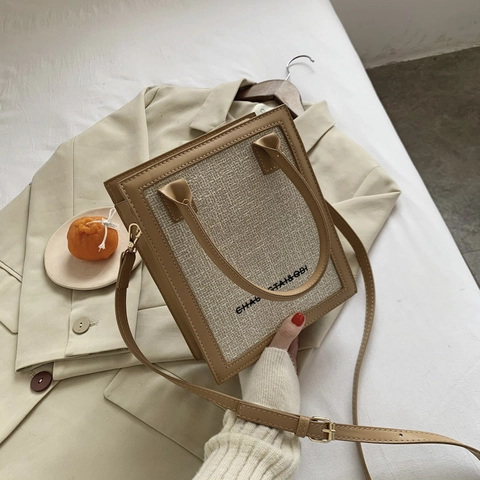Retro Patchwork Web-Unterarmtasche Für Damen Stilvolle PU-Leder Quadratische Schultertasche Kontrastfarbene Tragetasche
