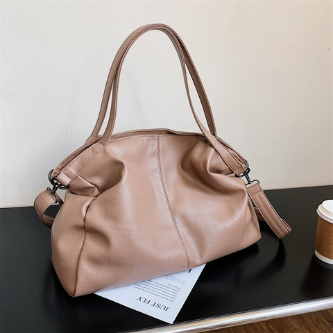 Grand Sac à Bandoulière en Cuir PU pour Femmes Sac Cabas Minimaliste Texture Litchi Avec Bandoulière Réglable