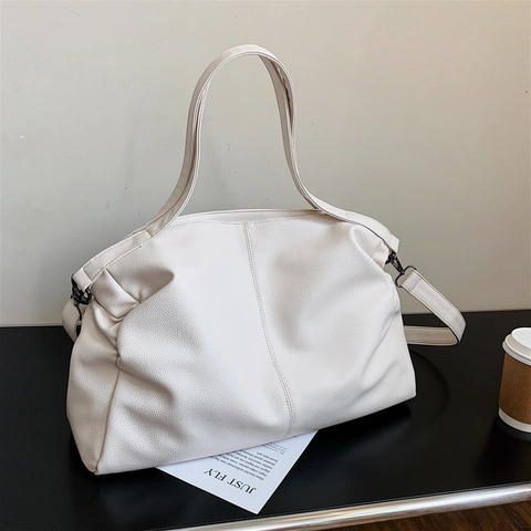 Grand Sac à Bandoulière en Cuir PU pour Femmes Sac Cabas Minimaliste Texture Litchi Avec Bandoulière Réglable