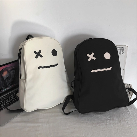 Zaino in Nylon con Faccia da Fantasma Cartoon in Stile Giapponese per Donne Studenti Moda Streetwear Carino Zaino Scuola Halloween