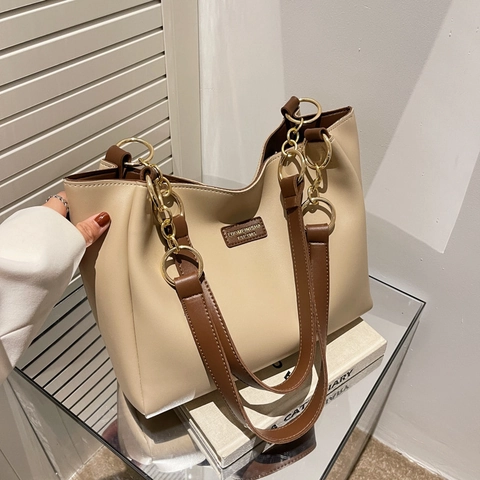 Damen Tragetasche Große Kapazität PU Leder Mode Druck Handtasche Mit Metallkette Schultergurt Lässige Pendeltasche