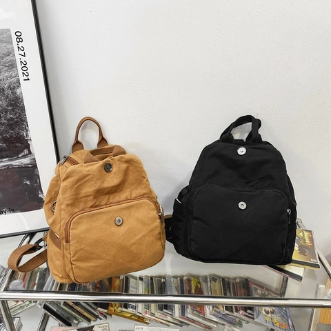 Japanese Style Minimalist Canvas Backpack Large Capacity Solid Color School Bag For High School College Students Casual Daypack