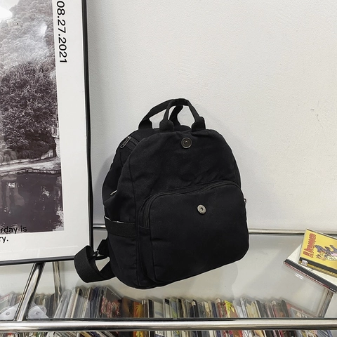 Japanese Style Minimalist Canvas Backpack Large Capacity Solid Color School Bag For High School College Students Casual Daypack
