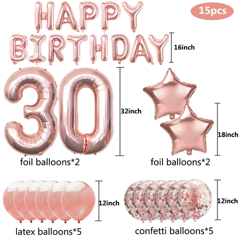 Roségold Geburtstag Party Ballon Dekoration Happy Birthday Banner Nummer Aluminiumfolie Latex Konfetti Ballons Feier