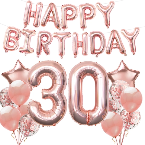 Roségold Geburtstag Party Ballon Dekoration Happy Birthday Banner Nummer Aluminiumfolie Latex Konfetti Ballons Feier