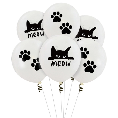 Pet Cat Theme Birthday Party Latex Balloons Meow And Paw Print Pattern Decorative Balloons For Pet Birthday Celebration