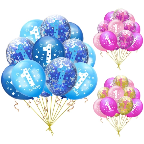 1. Geburtstag Luftballon Set 12 Zoll Latexballons Mit Konfetti Sternen Druck Für Baby Jungen Mädchen Geburtstag Party Dekoration