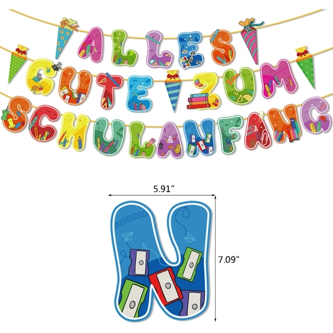 Kit de Décoration de Fête German Schulanfang Ballons Multicolores Bannières Cake Toppers Pour Célébration de la Rentrée Scolaire Enfants