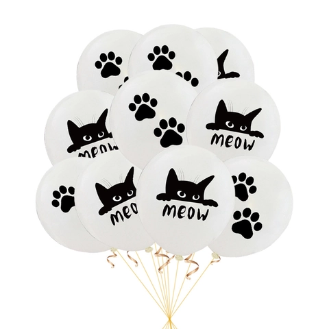 Pet Cat Theme Birthday Party Latex Balloons Meow And Paw Print Pattern Decorative Balloons For Pet Birthday Celebration