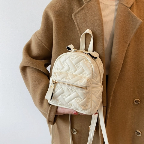 Zaino da Donna Mini in Pelle PU Trapuntata a Cuore Moda Stile Giapponese Piccola Borsa da Scuola con Fiocco per Viaggi Quotidiana