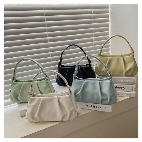 Bolso Nube Fruncido de Moda para Mujer Bolso de Hombro Soberaco Plisado de Cuero PU Chic Color Sólido Bolso de Mano Pequeño