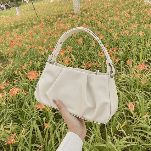 Bolso Nube Fruncido de Moda para Mujer Bolso de Hombro Soberaco Plisado de Cuero PU Chic Color Sólido Bolso de Mano Pequeño