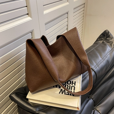 Damen Retro PU Leder Große Kapazität Tragetasche Minimalistisch Kieselstruktur Schulter Umhängetasche Für Den Täglichen Büro Mode