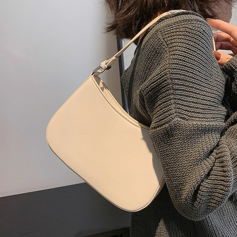 Women Minimalist PU Leather Underarm Bag Fashion Solid Color Shoulder Hobo Bag Vintage Urban Style Tote Handbag Daily
