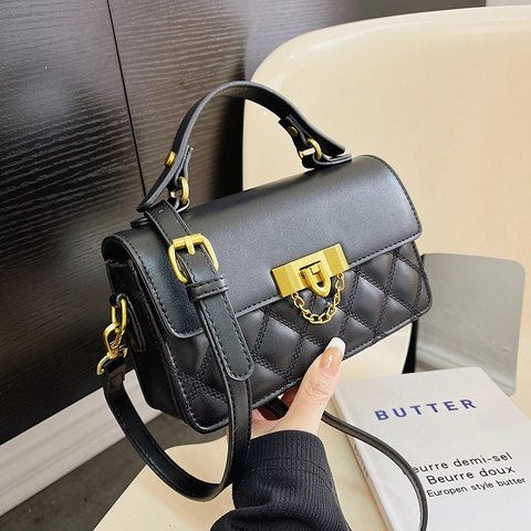 Sac à Bandoulière Matelassé Femme Motif Losanges Cuir PU Petit Sac Carré Rétro Avec Serrure Dorée Élégante Sac à Main Polyvalent Pour Dames