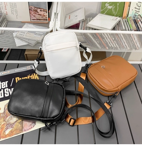 Bolso de Hombro de Cuero PU para Mujer Casual Simple Color Sólido Bolso Cuadrado Pequeño Cruzado Multi Cremallera Funda Móvil