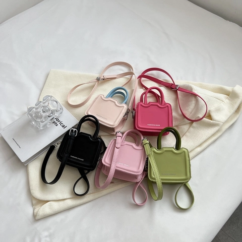 Damen Mini PU Leder Schultertasche Mode Wellenkante Handtasche Umhängetasche Magnetverschluss Kleine Quadratische Tasche Street Trend Handtasche