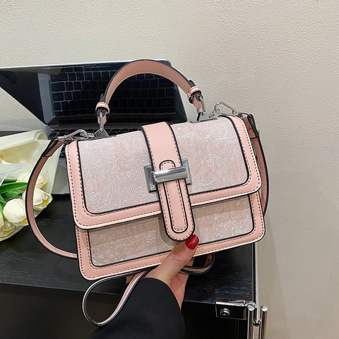 Borsa a Tracolla Vintage da Donna in Jacquard Floreale Splicing in Pelle PU Borsa Quadrata alla Moda Con Tracolla Regolabile