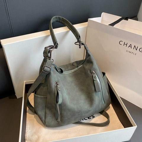 Retro PU Leder Damen Umhängetasche Große Kapazität Umhängetasche Tote Mit Doppel-Reißverschlüssen Street Style Freizeit Handtasche