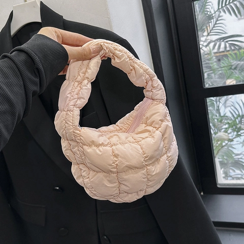 Bolso Nube de Moda para Mujer Nailon Acolchado Plisado Bolso Hobo Puffer Ligero Color Sólido Cierre de Cremallera Diario