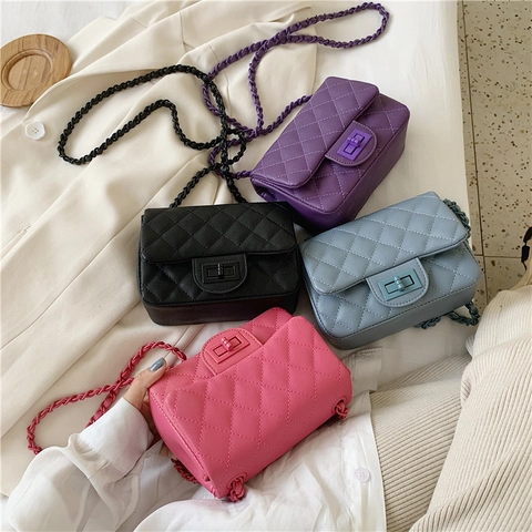 Borsa a Spalla Trapuntata a Rombi Donna in Pelle PU Tracolla a Catena Piccola Borsa a Tracolla Quadrata Con Chiusura in Metallo Moda
